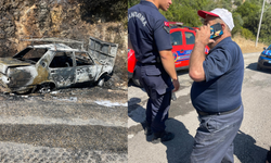 Karaburun’da seyir halindeki araç alev aldı!