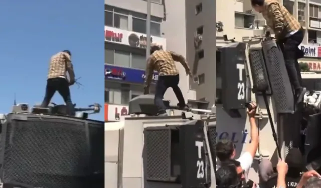 İzmir’de TOMA’nın üzerine çıkan kişi tutuklandı!