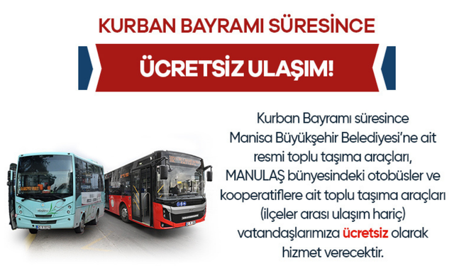 Manisa’da Kurban Bayramı’nda ulaşım ücretsiz