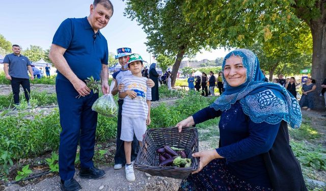 Başkan Tugay kadın üreticilerle hasat yaptı: “Mahalle Bostanlarını büyüteceğiz”